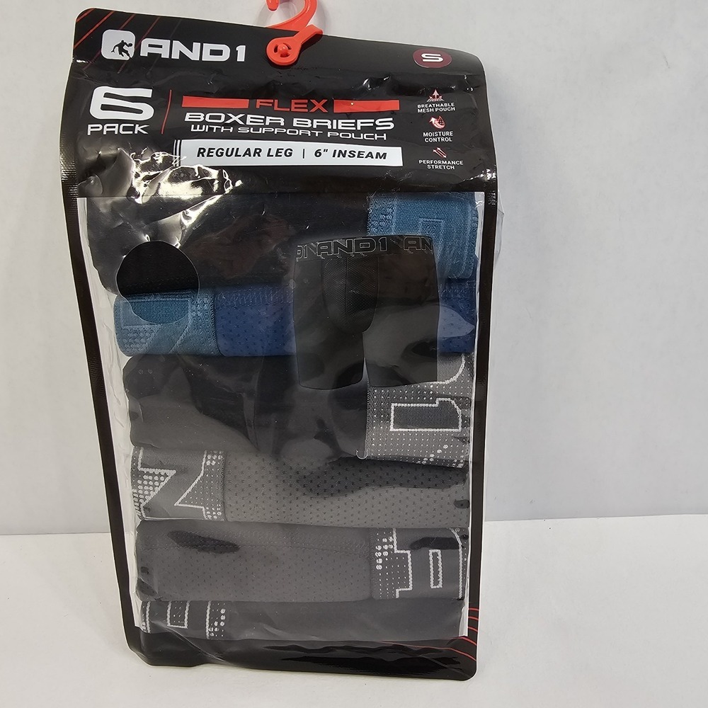 And1 Flex‎ Boxer Briefs W/ Support Pouch-SMALL-6" Inseam-6Pk-New-Multi Colored